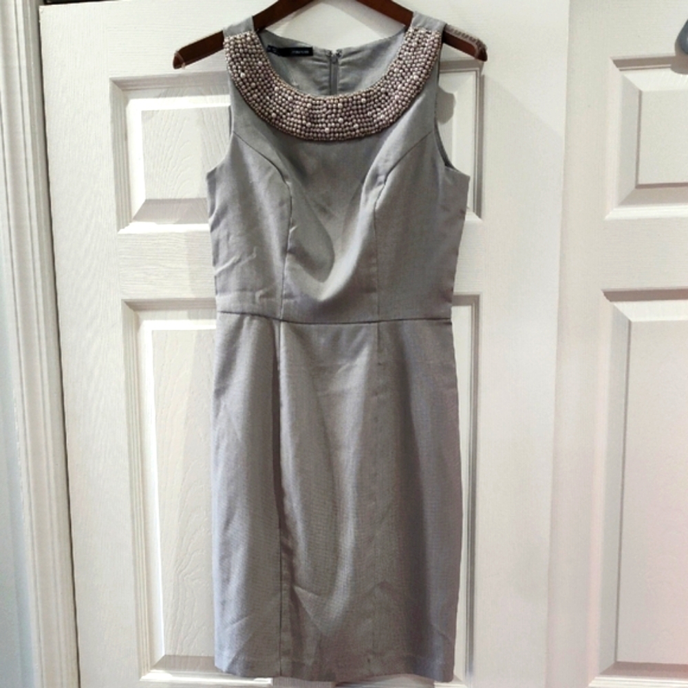 Maurices Gray Mini Dress with Embellished Neckline 5/6